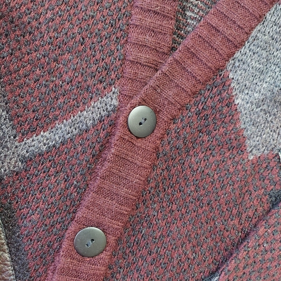 City Streets Mens Cardigan  Sweater Sz L Boxy Leather Knit Grunge 80's Vintage - Picture 7 of 10